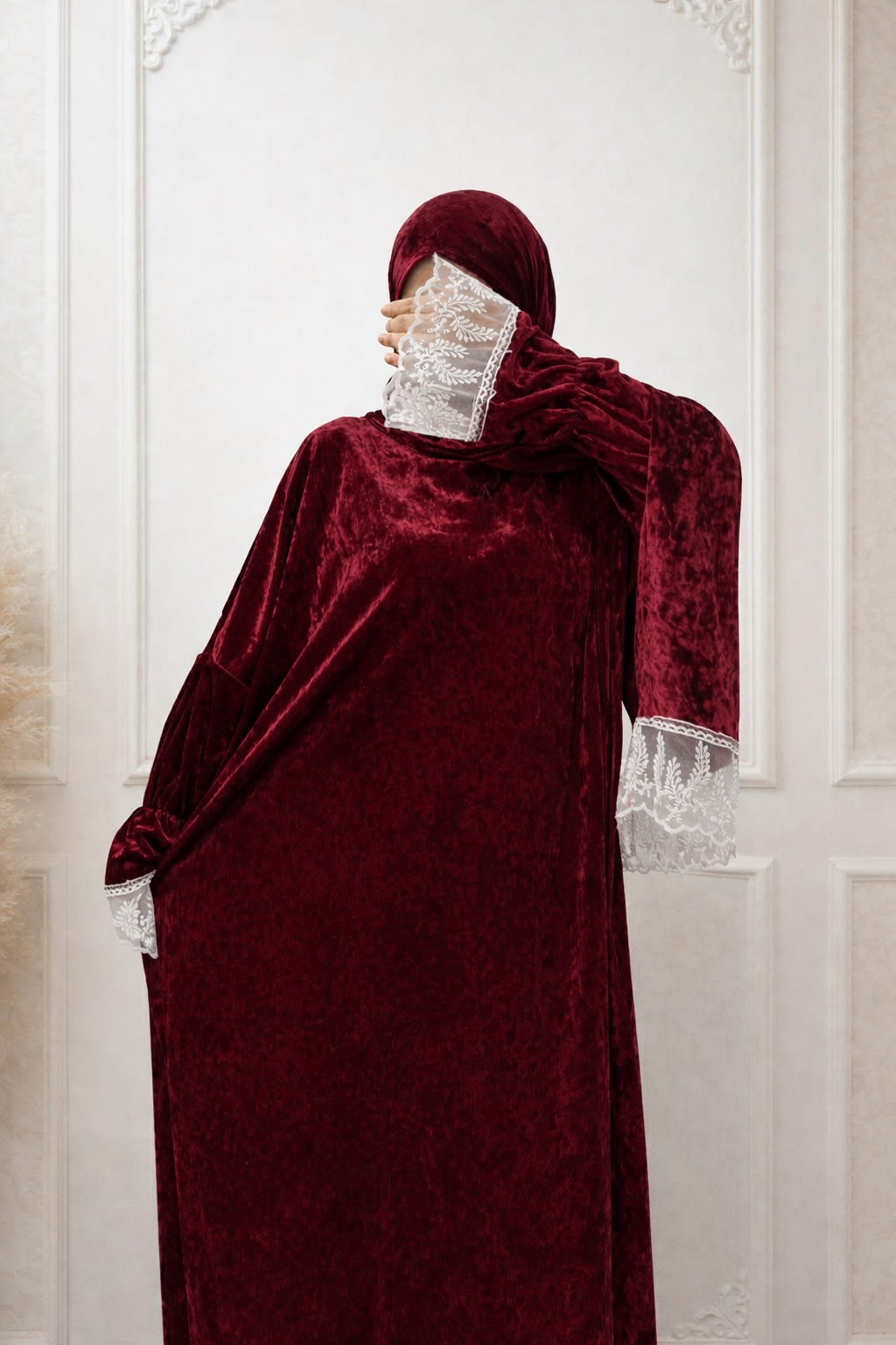 Jangah Velvet Lace Prayer Isdal — Luxury Ramadan and Eid Prayer Set