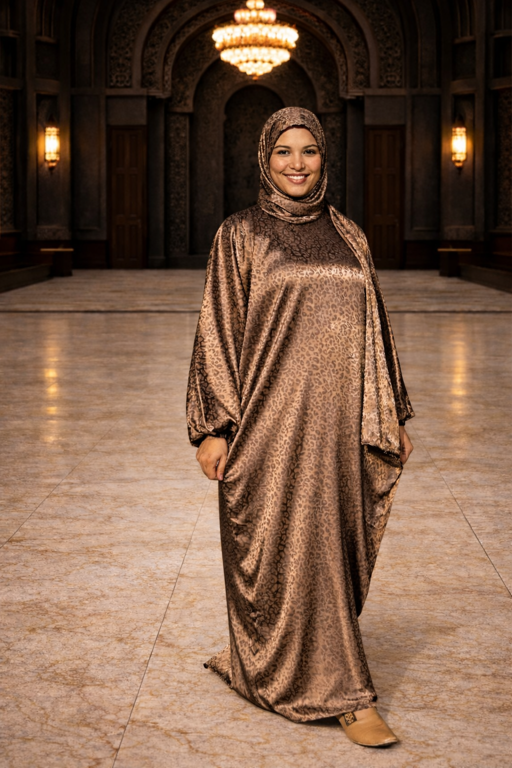 Farida Satin Prayer Dress - Full Length Slip-On Coverage, Modest Prayer Dress with Scarf