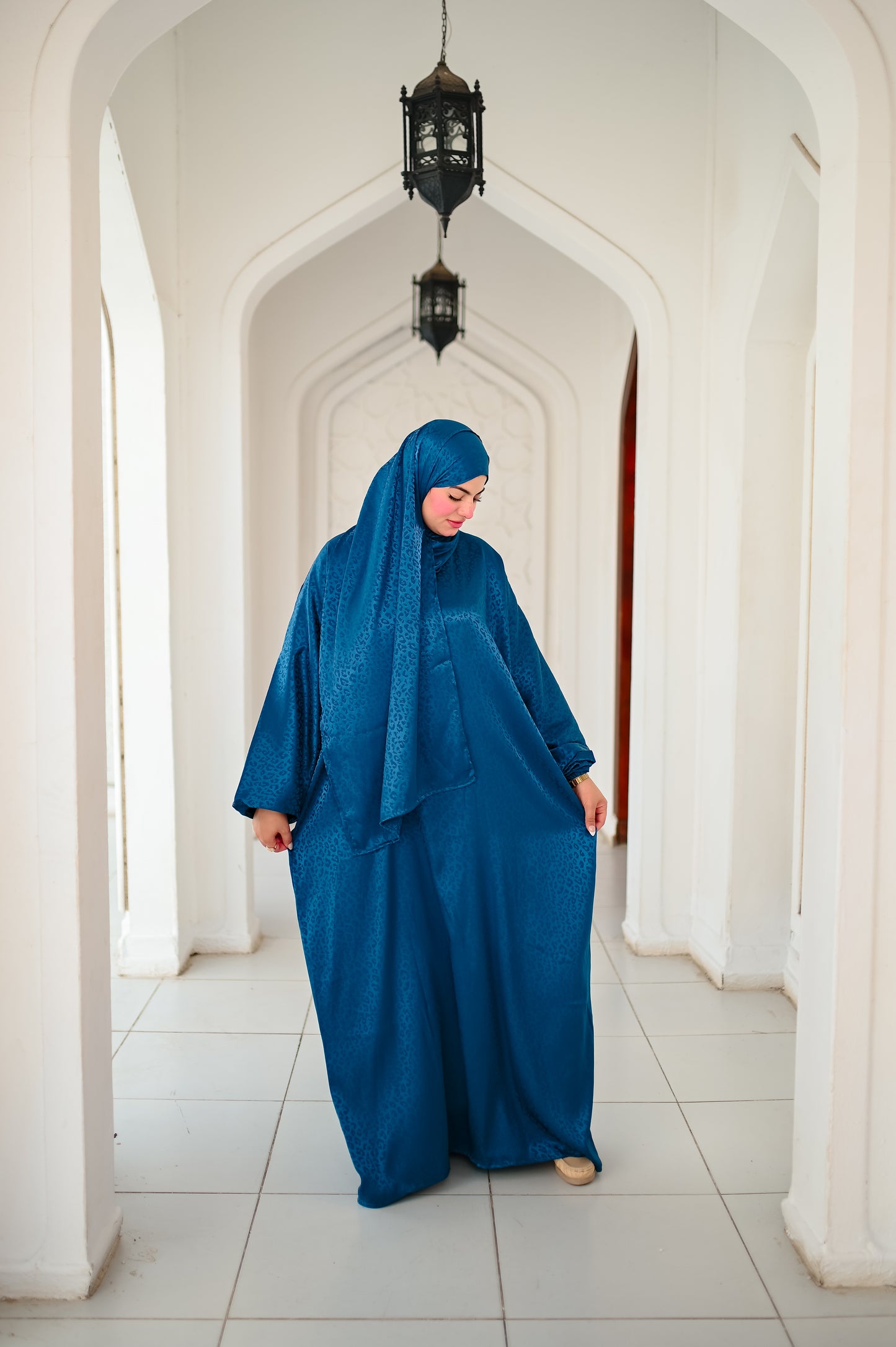 Farida Satin Prayer Dress - Luxury Full-Length Isdal, Modest Prayer Dress with Scarf