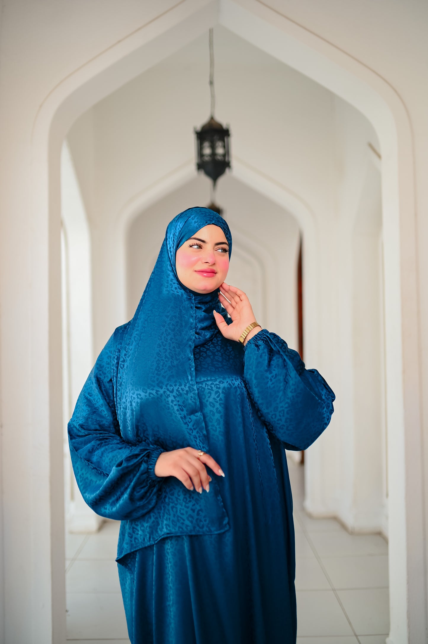 Farida Satin Prayer Dress - Luxury Full-Length Isdal, Modest Prayer Dress with Scarf