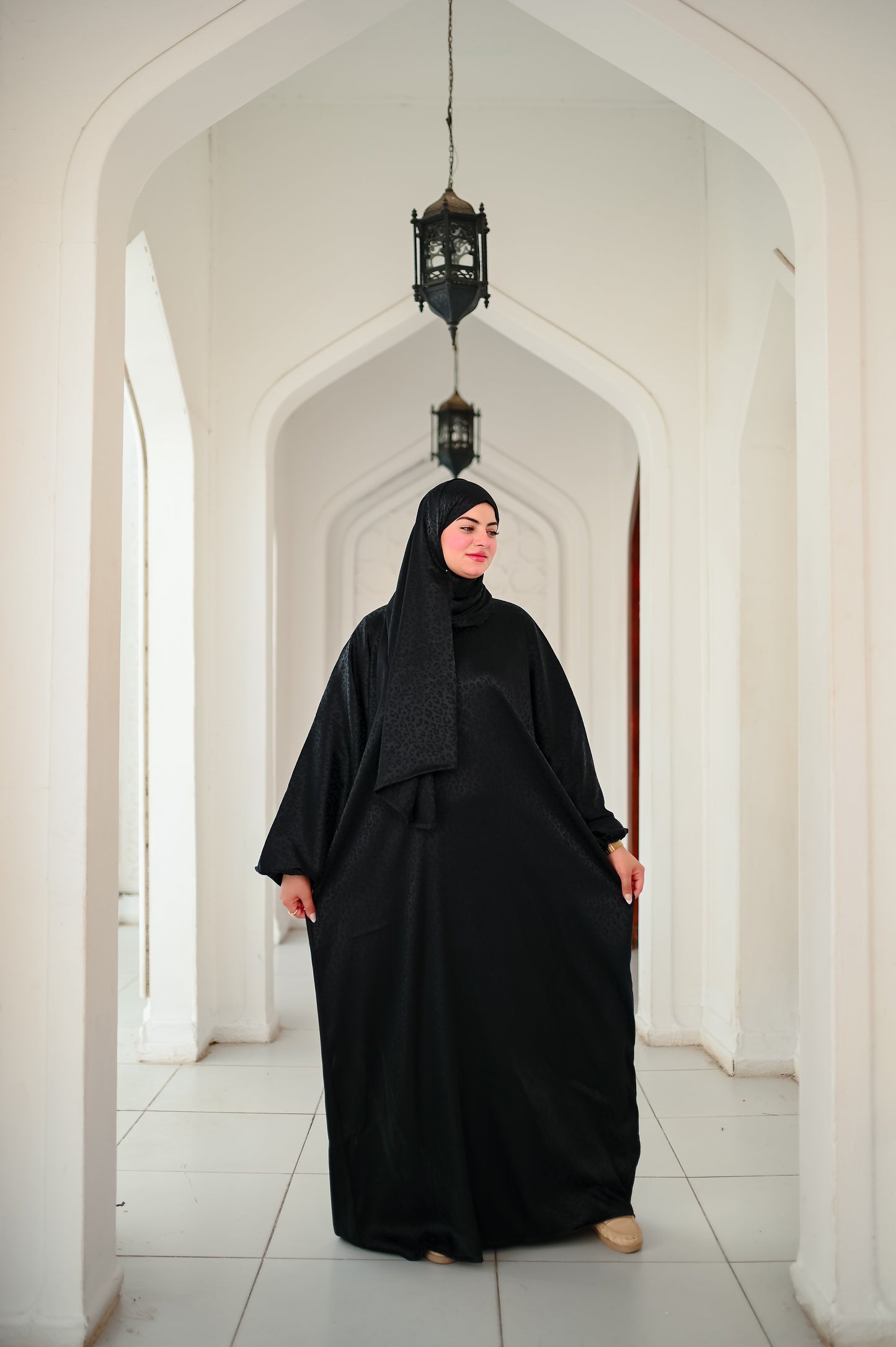 Farida Satin Prayer Dress - Luxury Full-Length Isdal, Modest Prayer Dress with Scarf