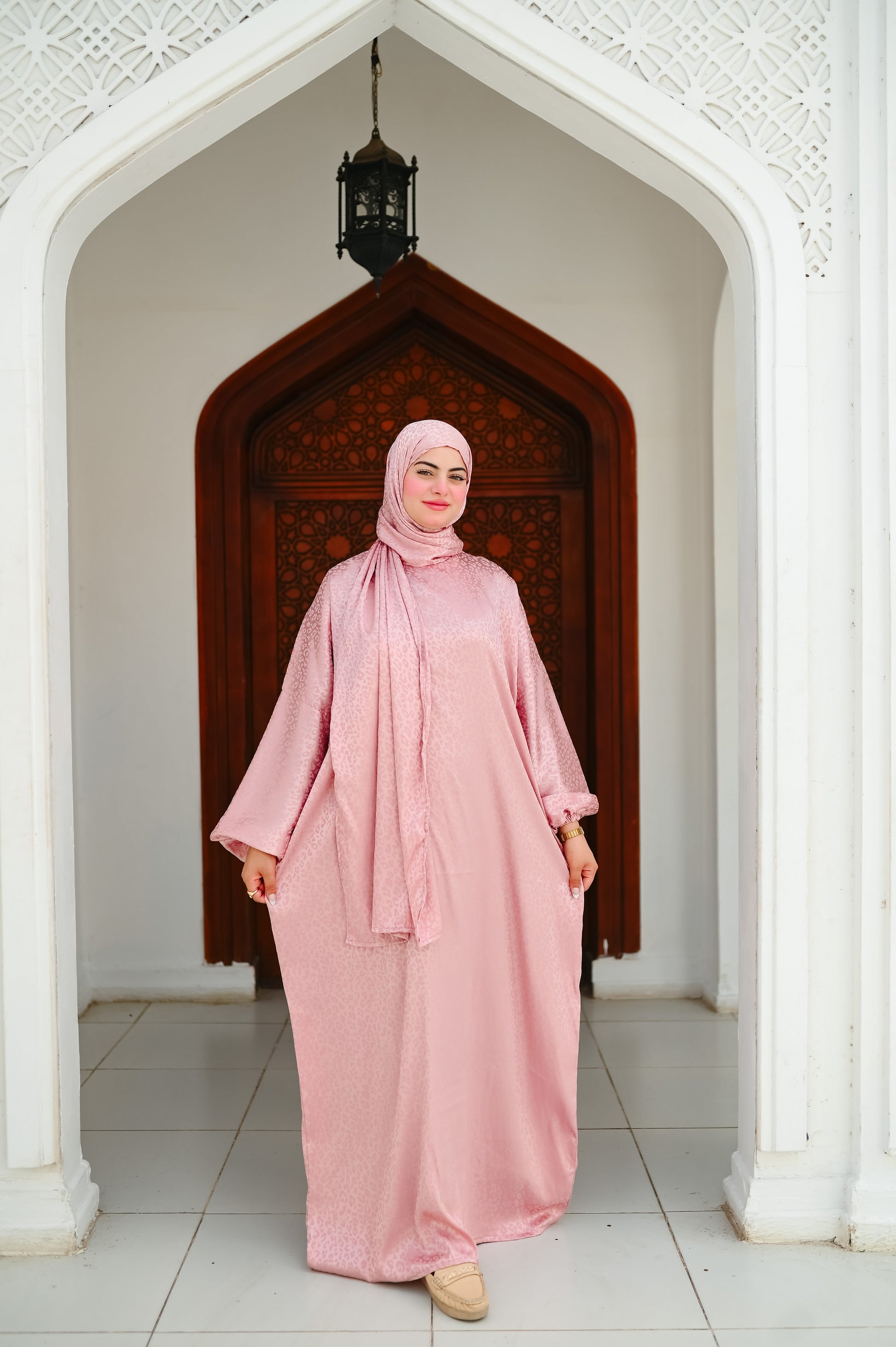 pink prayer dress Dark Pink Prayer Dress, Attached Hijab, Farasha Caftan Abaya