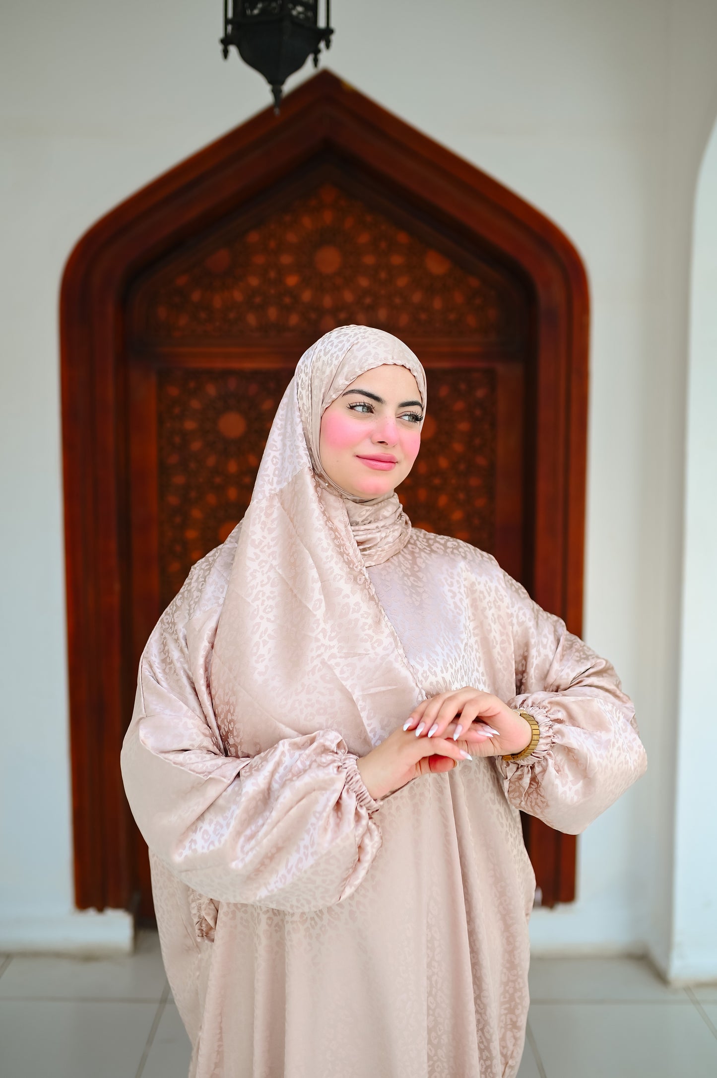 Farida Satin Prayer Dress - Luxury Full-Length Isdal, Modest Prayer Dress with Scarf