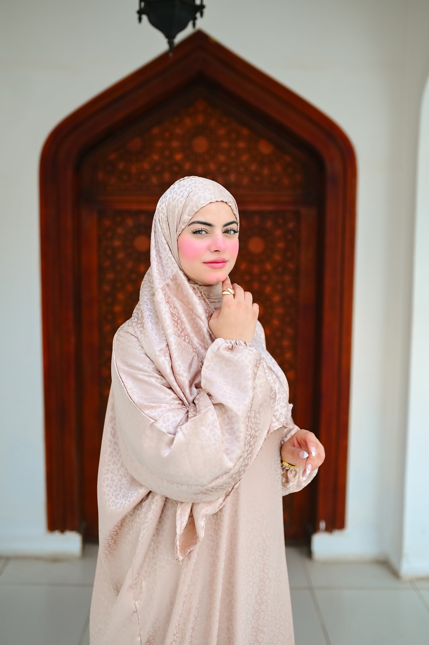 Farida Satin Prayer Dress - Luxury Full-Length Isdal, Modest Prayer Dress with Scarf