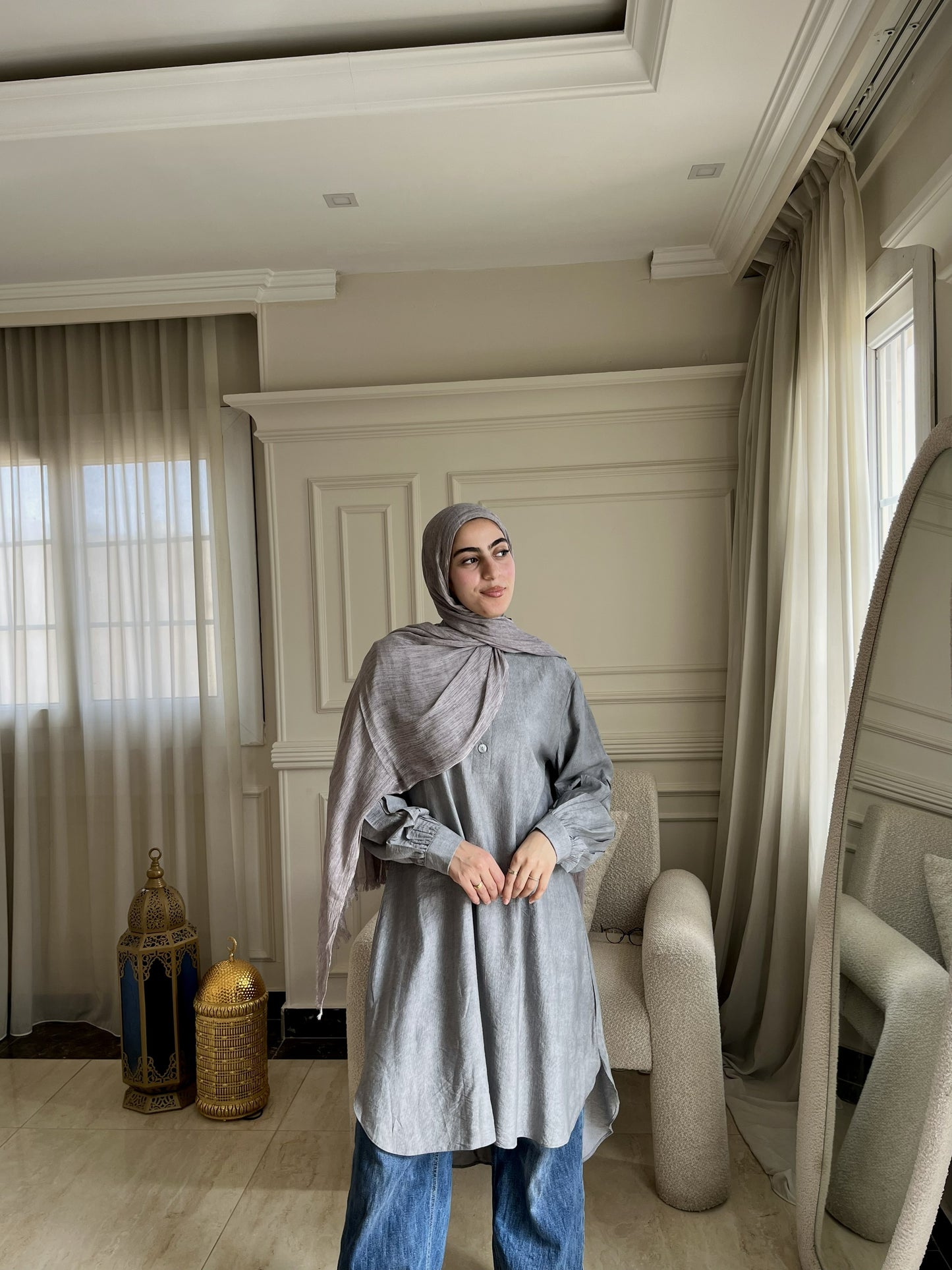 Linen Blend Modest Tunic — Breathable Summer Coverage | Made in Egypt