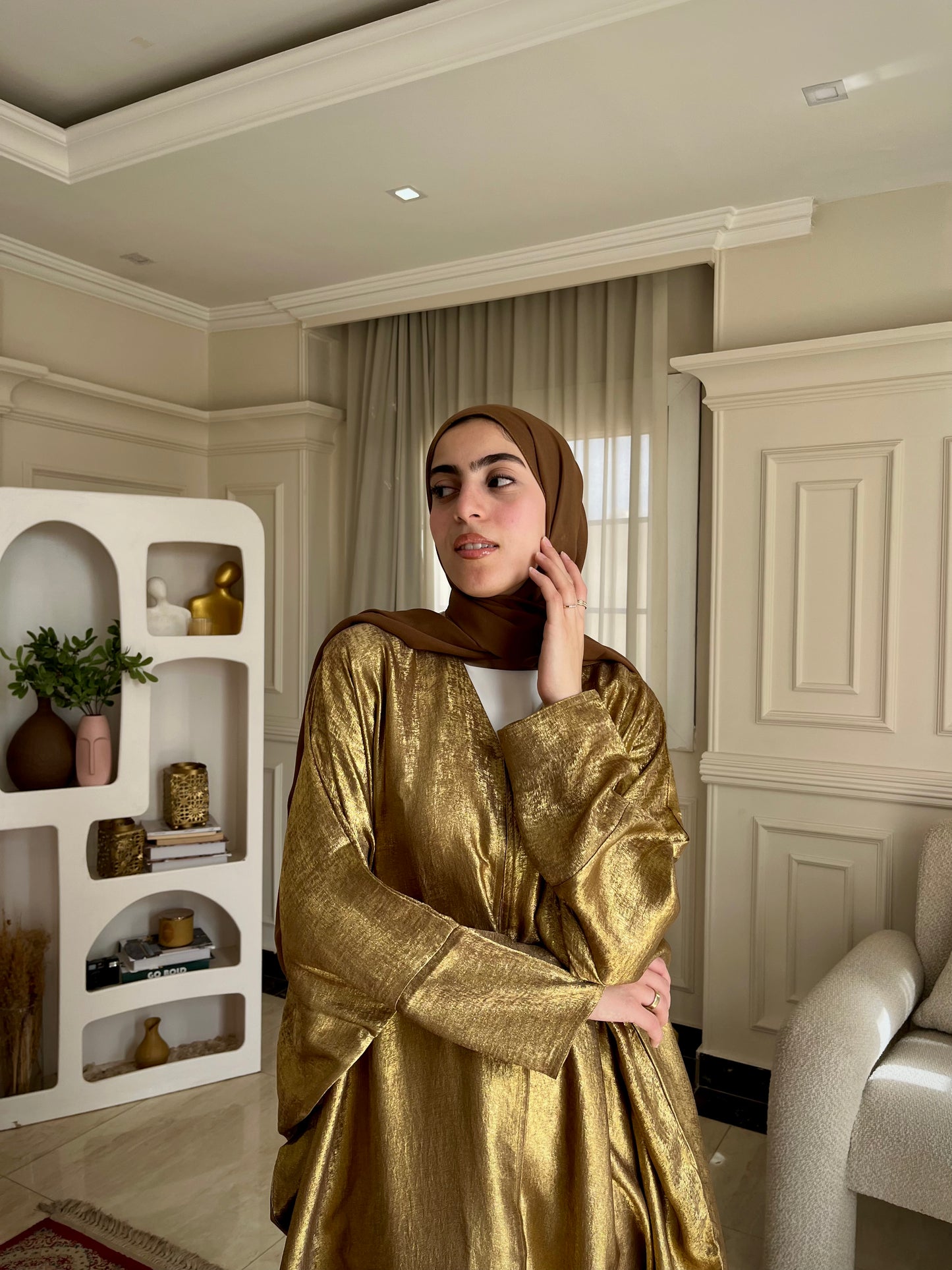 Dahabia Abaya – Gold Shimmer Butterfly Cut