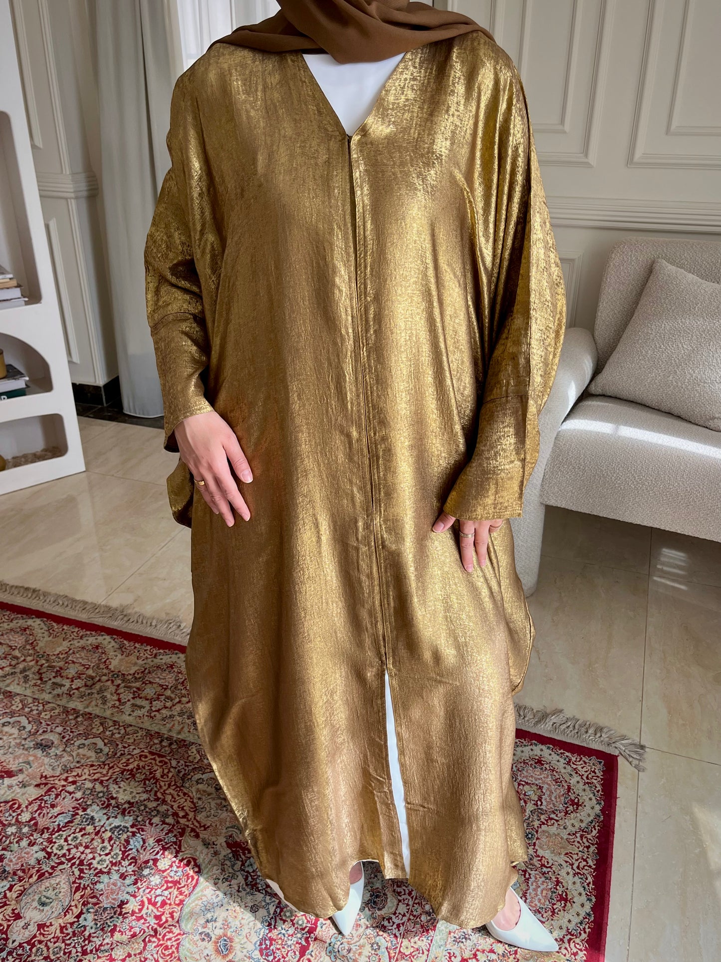 Dahabia Abaya – Gold Shimmer Butterfly Cut