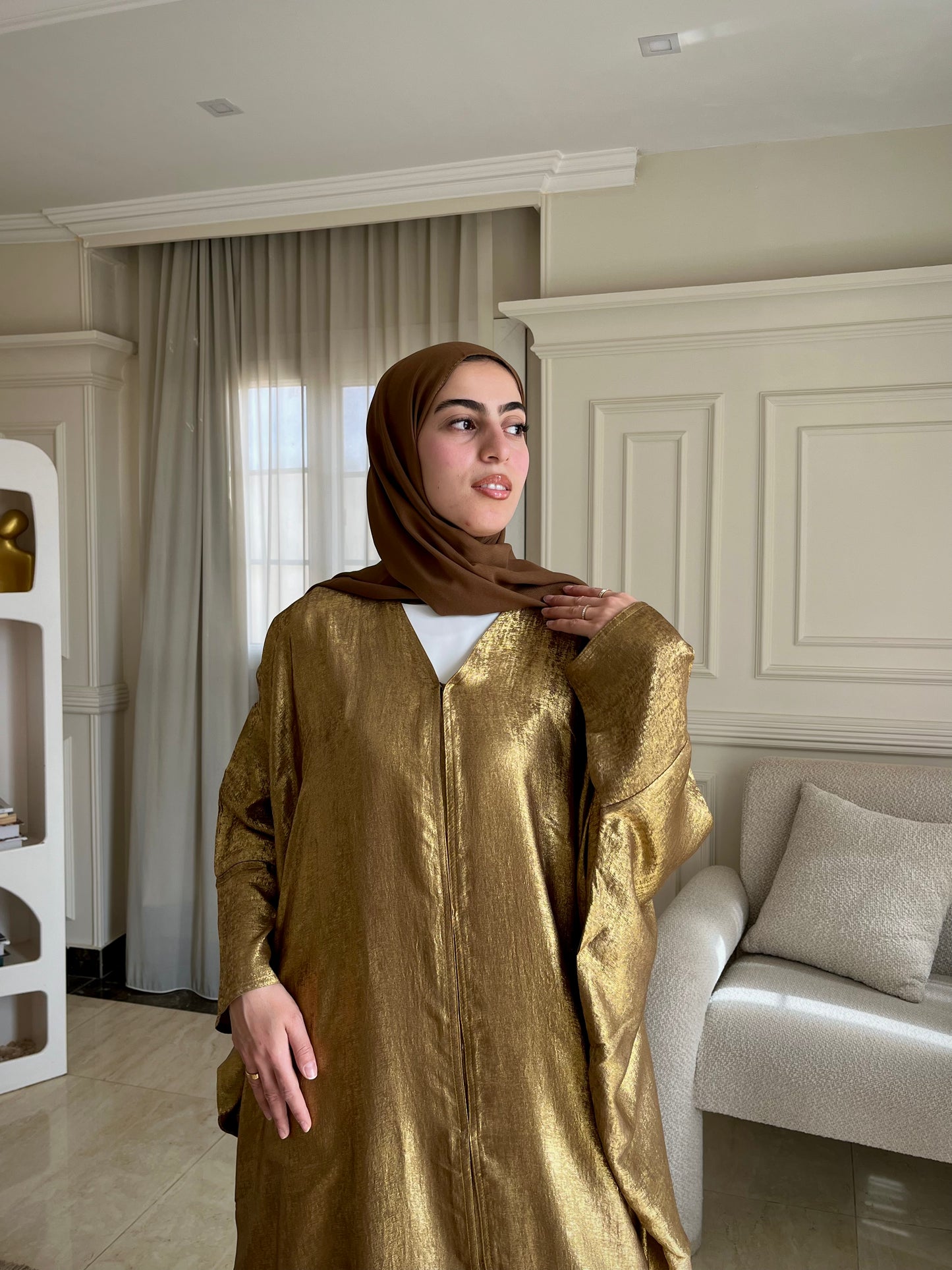 Dahabia Abaya – Gold Shimmer Butterfly Cut