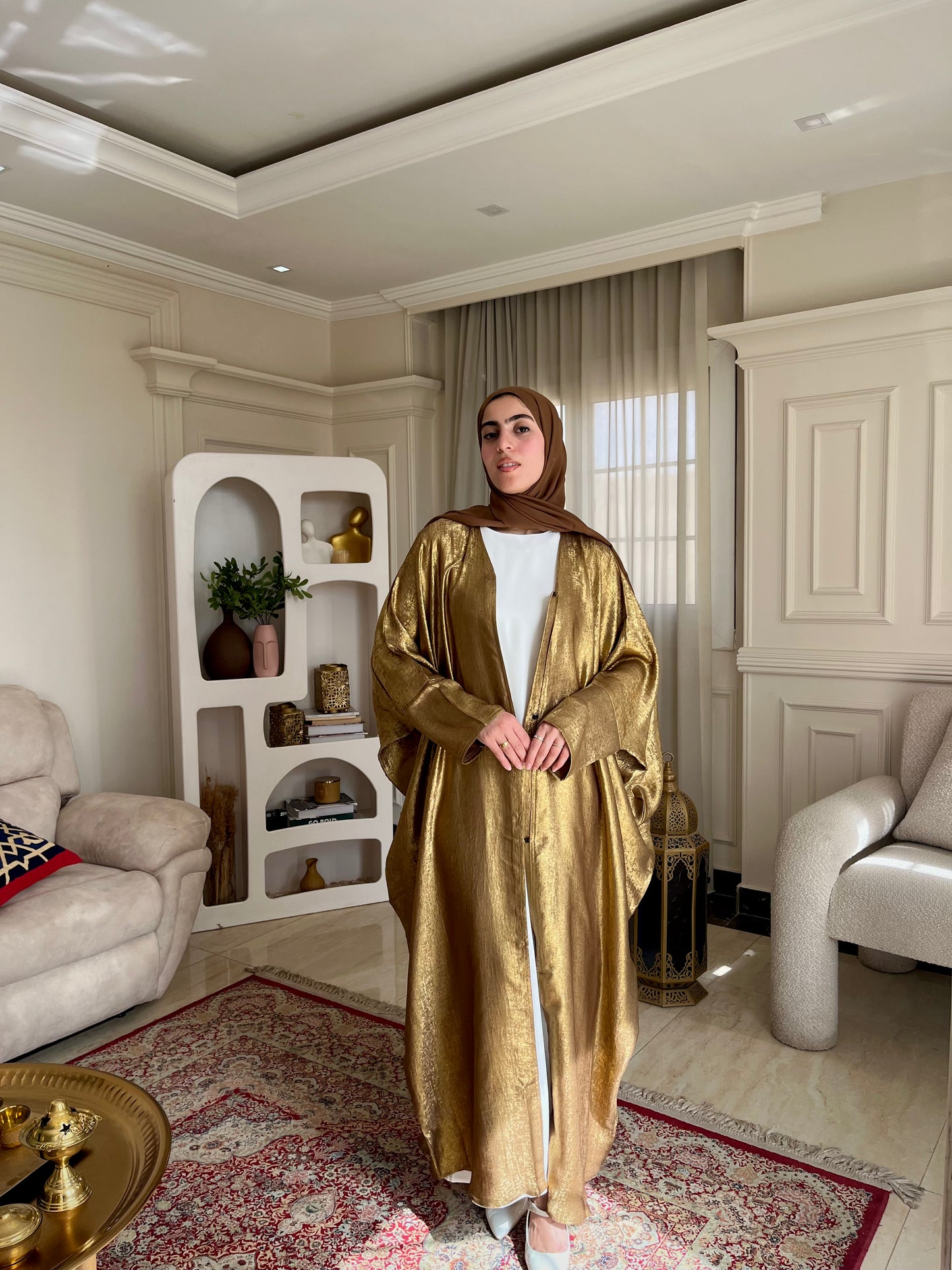Dahabia Abaya – Gold Shimmer Butterfly Cut