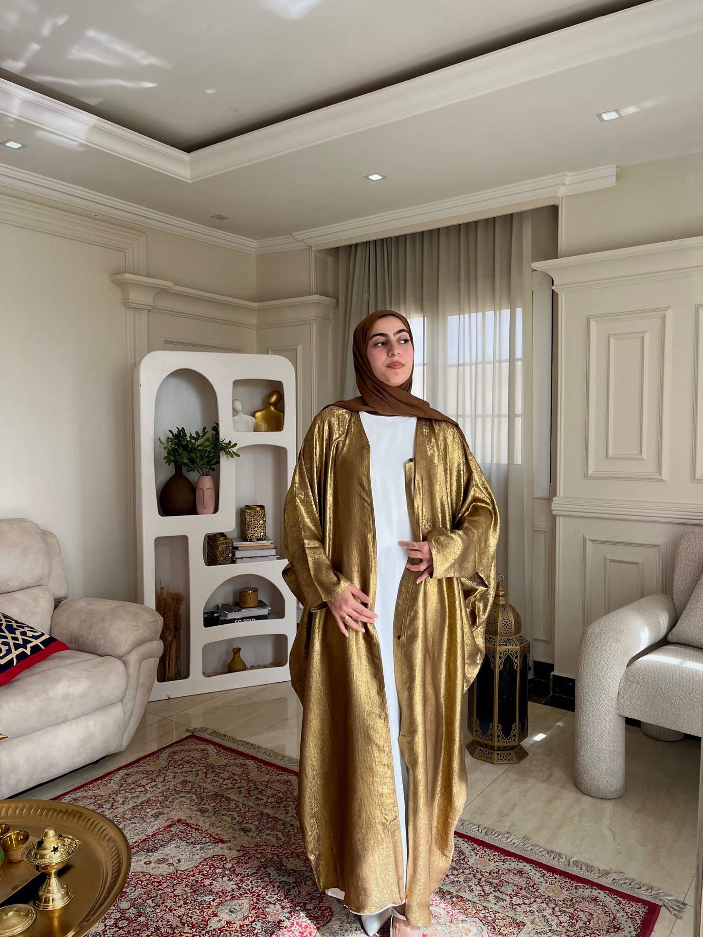 Dahabia Abaya – Gold Shimmer Butterfly Cut