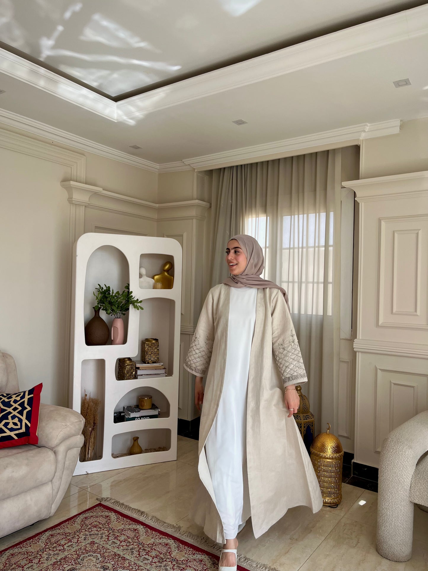 Cleopatra Linen Abaya Set – Luxury Pure Linen Abaya with Inner Dress & Chiffon Hijab