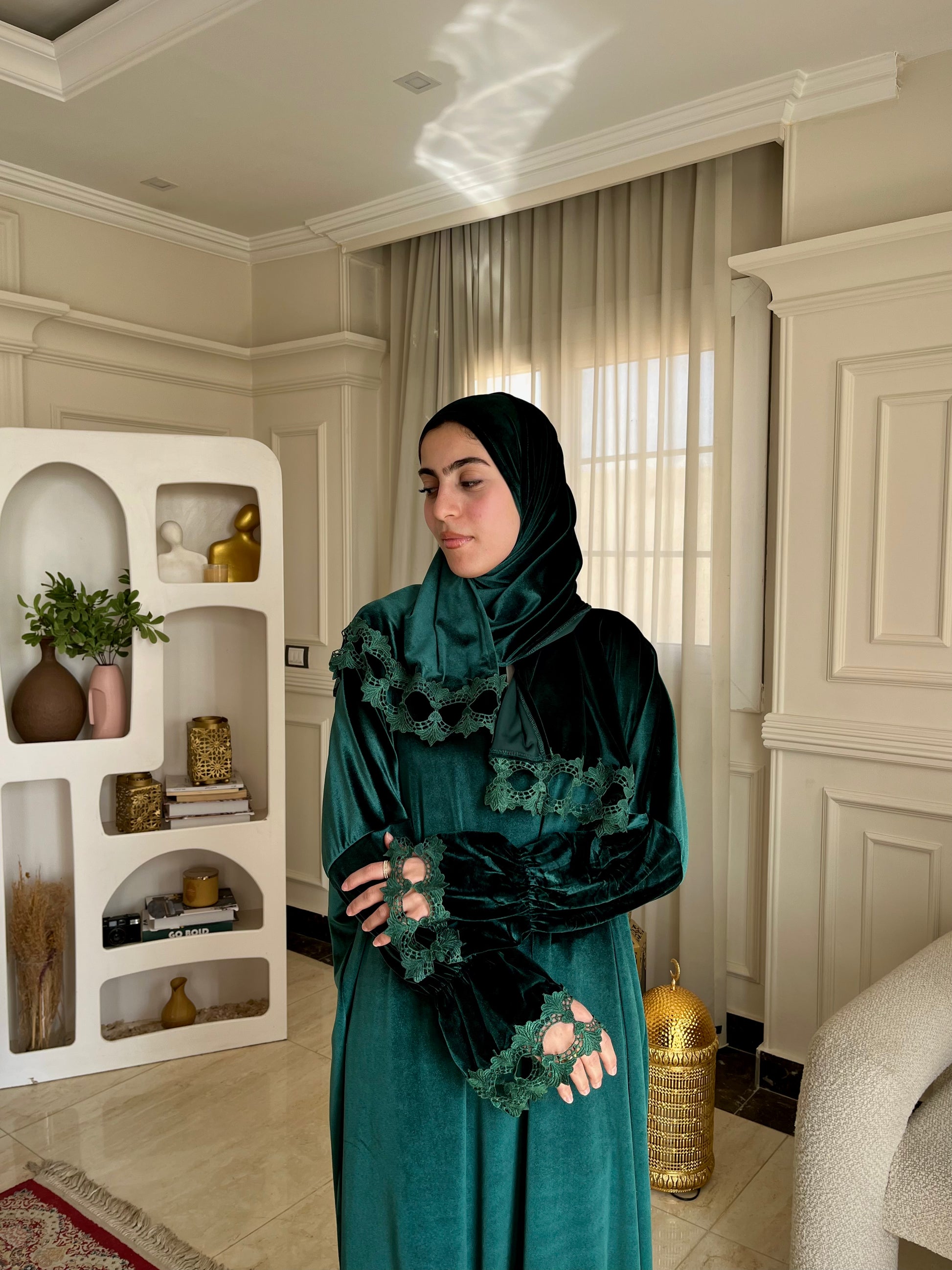 luxury prayer dress French Velvet Isdal Luxury Prayer Dress Free Size / Pearl Gray