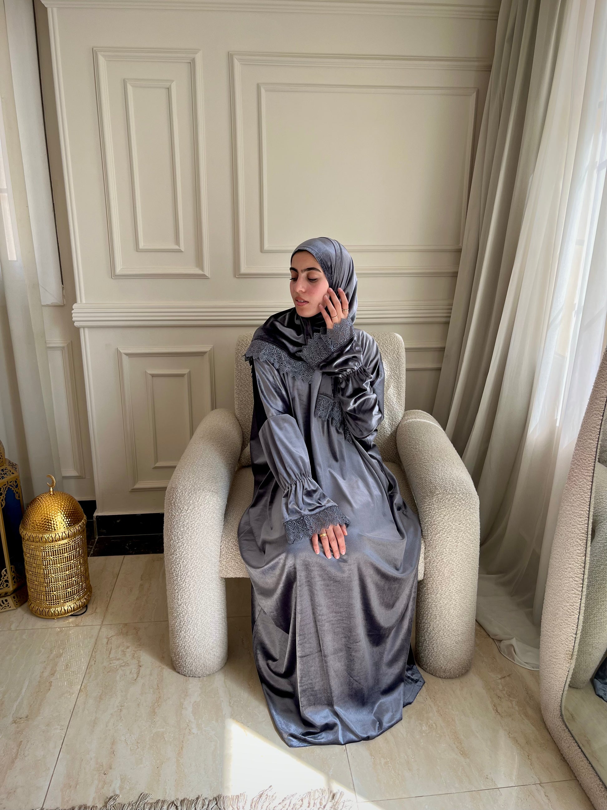 luxury prayer dress Creamy White Luxury Silk Satin Prayer Dress