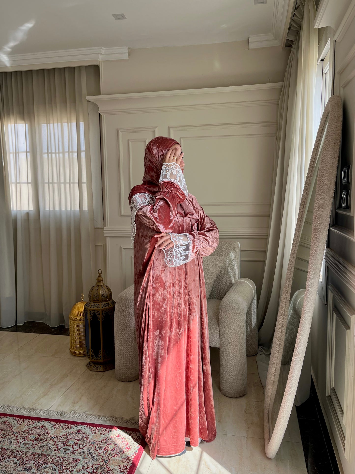 Jangah Velvet Lace Prayer Isdal — Luxury Ramadan and Eid Prayer Set