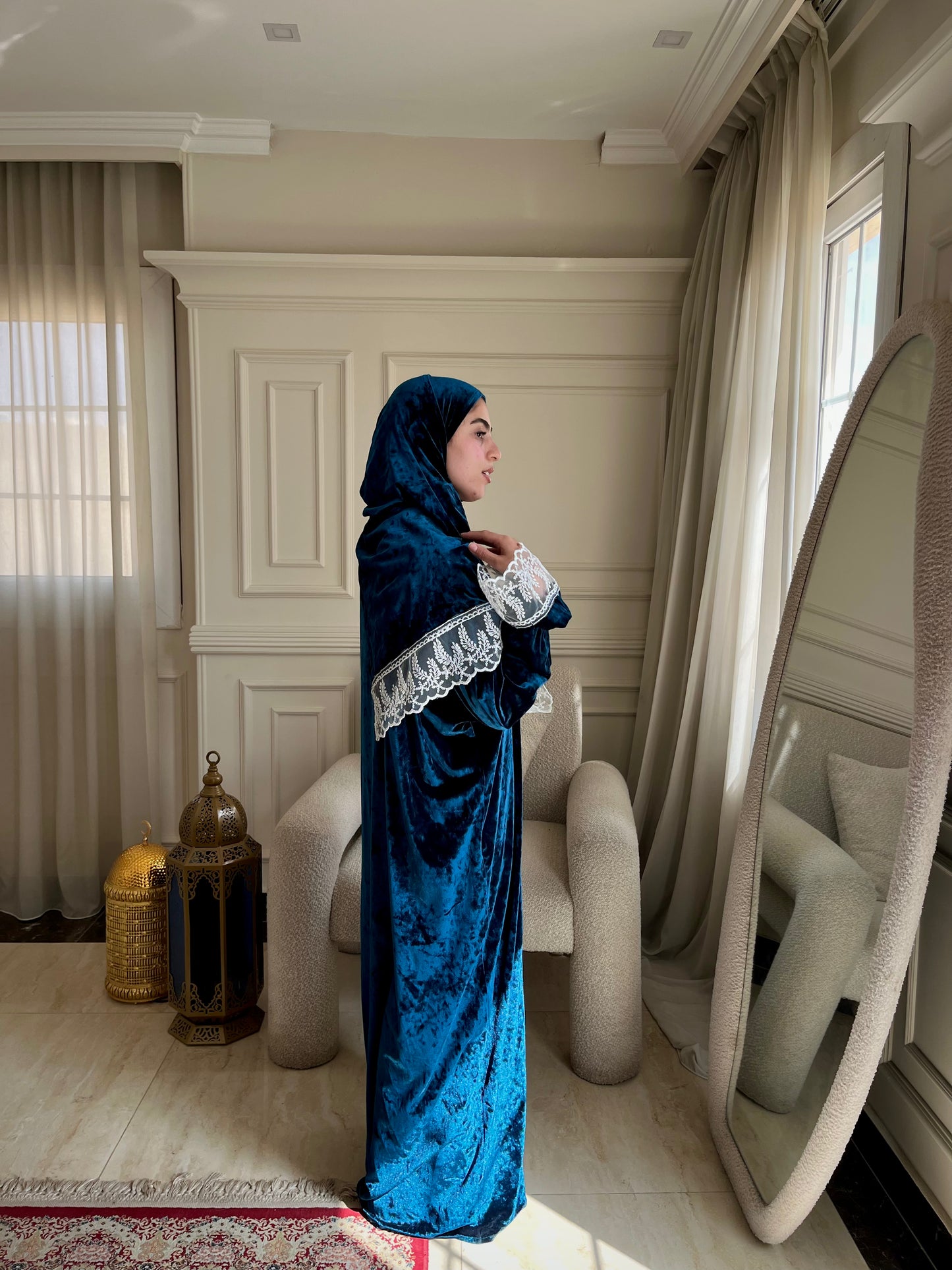 Jangah Velvet Lace Prayer Isdal — Luxury Ramadan and Eid Prayer Set